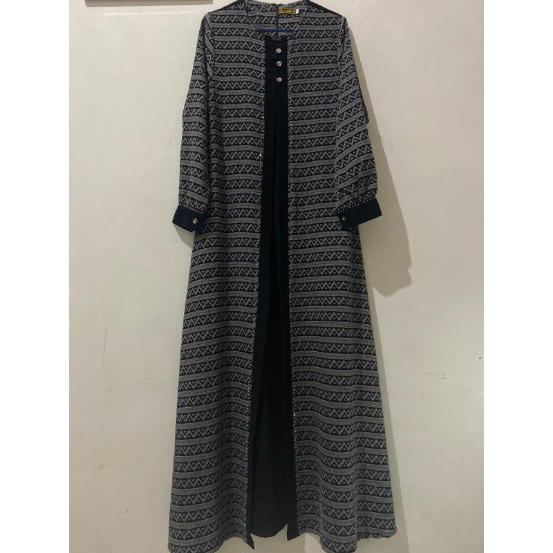 GAMIS CRINKLE / ABAYA JETBLACK MOTIF (Preloved)
