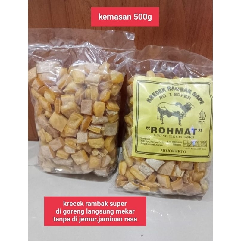 

Krecek Rambak ROHMAT Kerupuk Kulit Sapi Asli DADU/Kotak 500gr