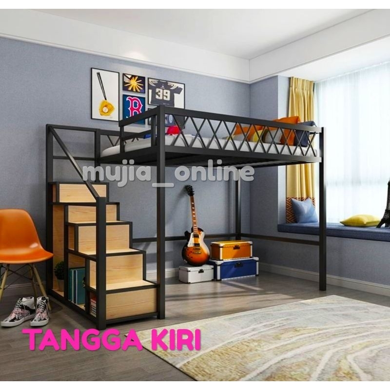Loft Bed Ranjang Mezzanine Tingkat Atas Modern Minimalis Mewah Murah Mewah Costum