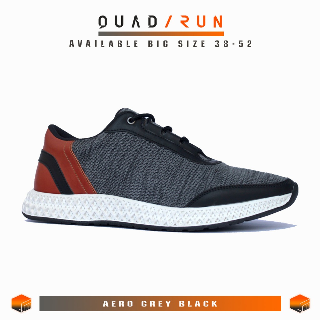 Quadrun Aero Grey Black Sepatu Training Knit Breathable