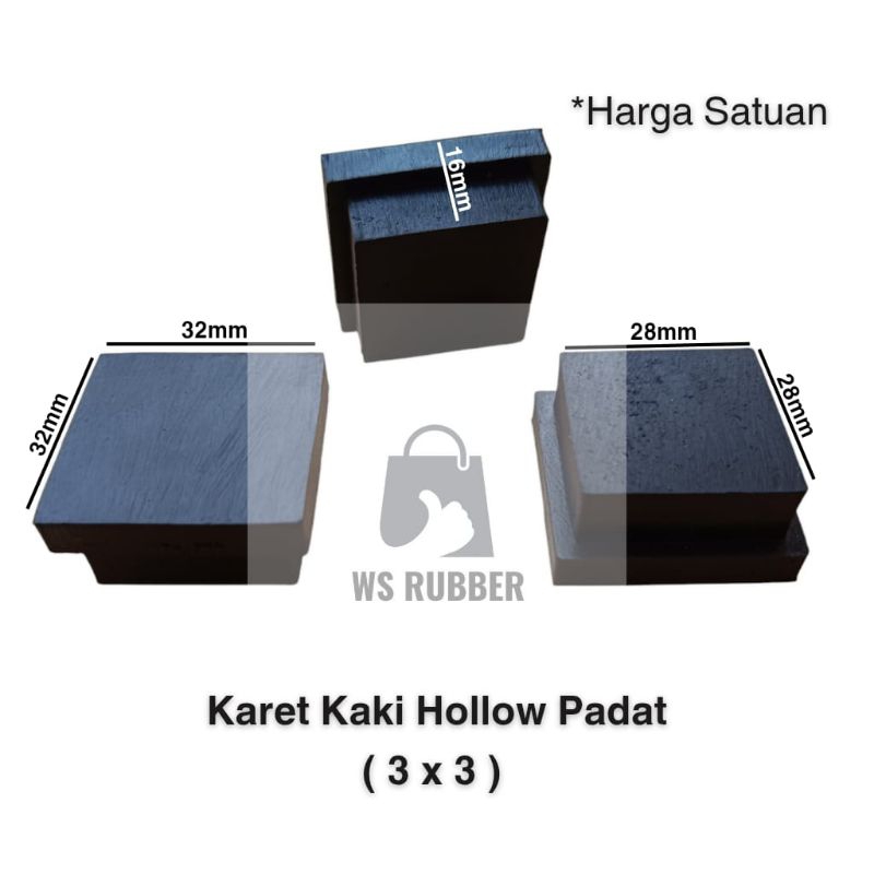 Karet Kaki Hollow 3x3 Padat / Karet Tutup Kaki Meja Kursi Rak Besi Hollow