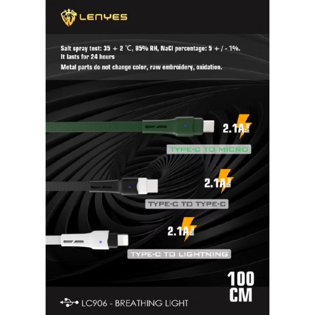 LENYES Kabel dataLC906 Breathing Light Cable QC 3.0 Premium Edition - anti putus Anti kusut fast cha