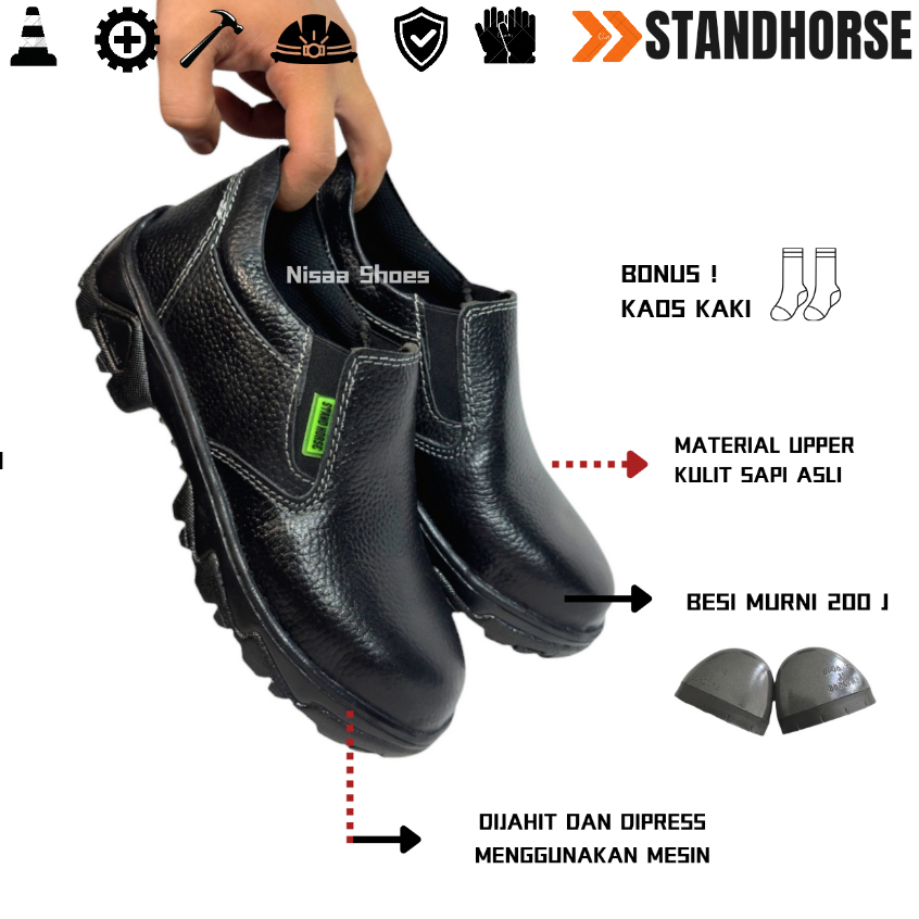 Sepatu Safety Original Pria Wanita Kulit Asli Sepatu Kerja Pendek Kitchen Anti Slip Safety Shoes SNI