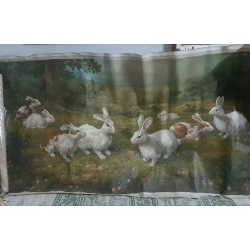 Lukisan Kanvas Antik Asli Kelinci 2 x 1 m
