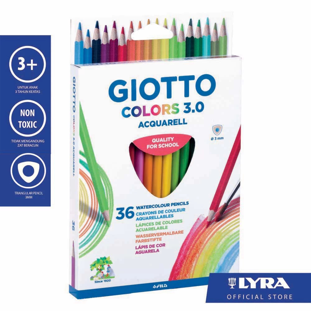 

GIOTTO COLORS 3.0 AQUARELL TRIANGULAR - PENSIL WARNA 36 WARNA HANGABLE BOX