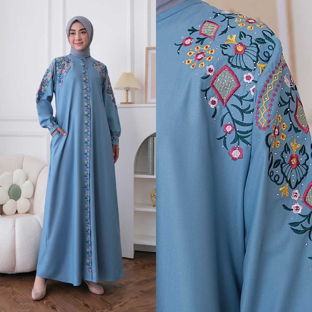 Gamis Bordir Arrabella Bahan Katun Toyobo Motif Elegan