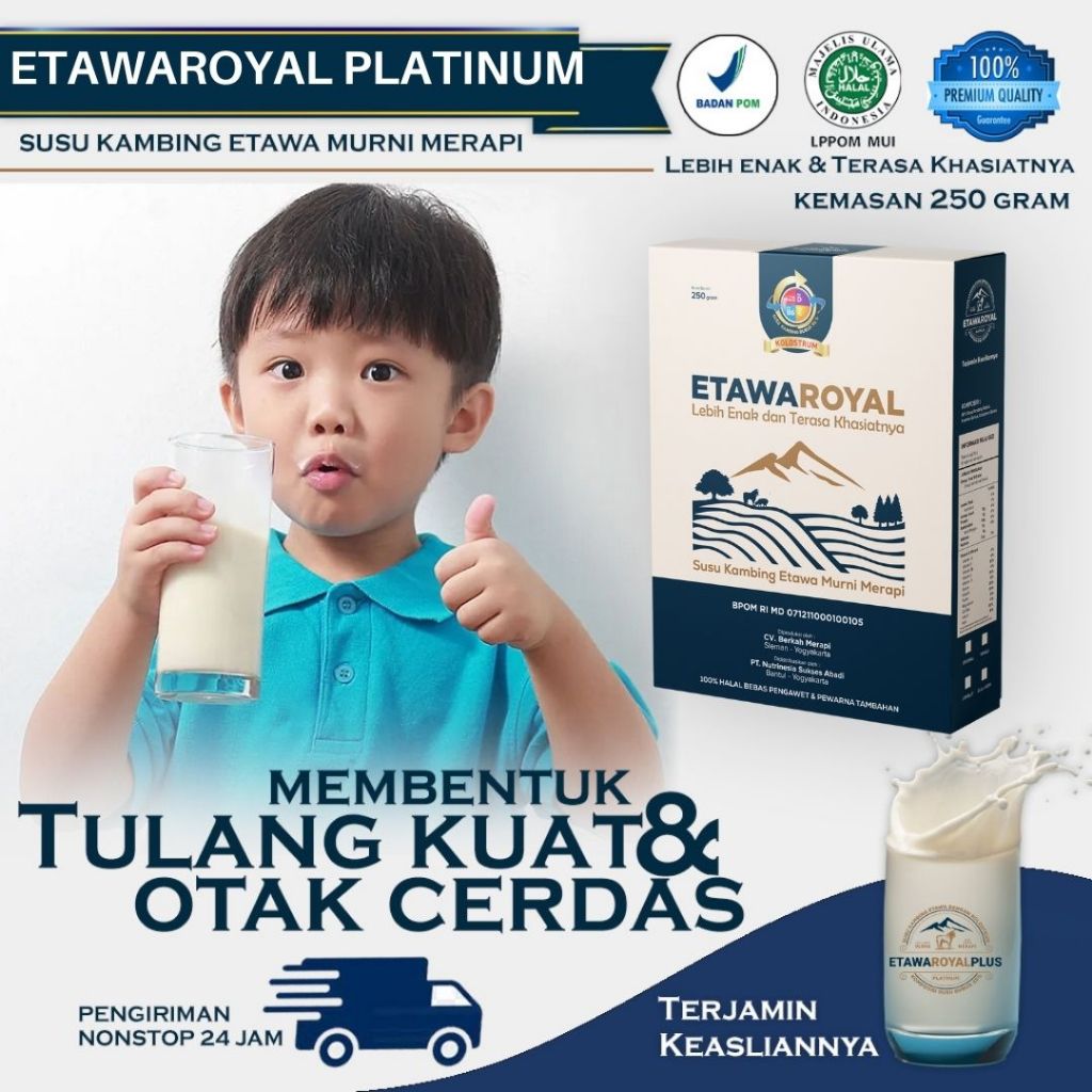 

Susu etawa anak / Susu Kecerdasan / Perubahan merk Etawaplus Platinum Asli / Etawaroyal Kolostrum / Etawaroyal anak / Etawa anak / Susu Kambing anak / Susu bubuk Etawa / Susu kemasan 250gram