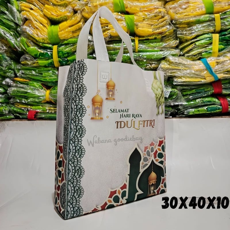 

{isi 12pcs} Goodiebag idul Fitri 30x40x10 Laminasi Handle Bok - tas hampres lebaran