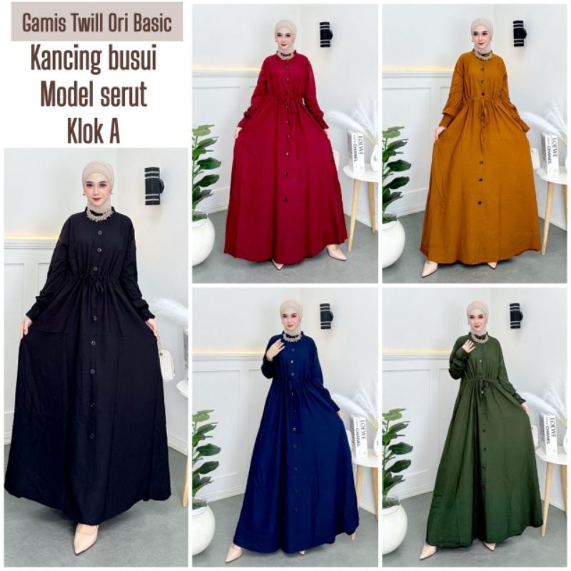 Gamis Twill Ori || Polos Kancing Serut || By Alena Batik