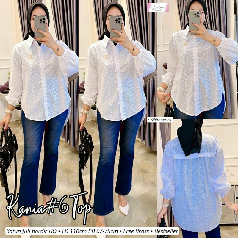 Eight Kania#6 ld 110 Blouse Putih Katun Bordir Kemeja cantik by Laiqa