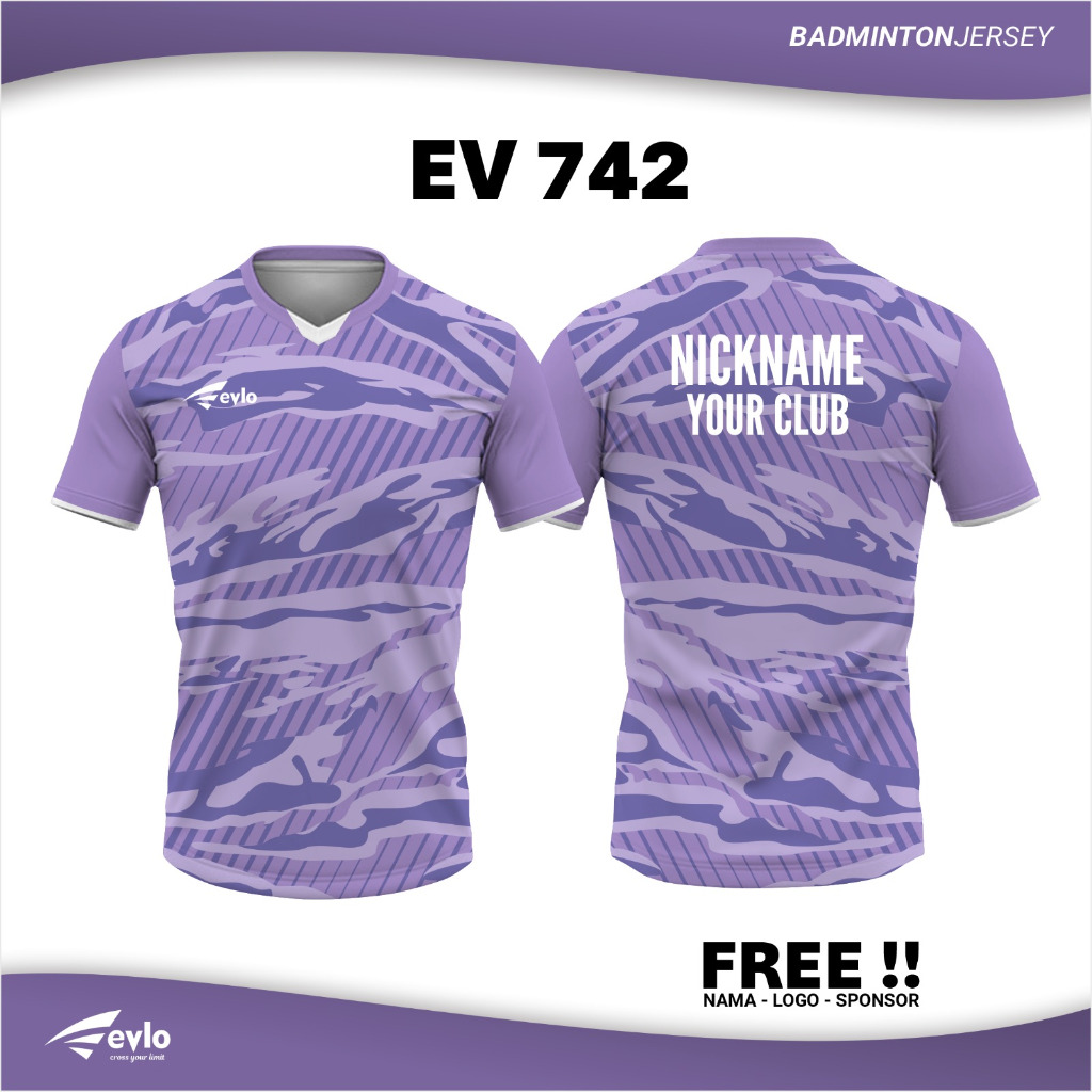 Baju badminton evlo EV 742 UNGU custom kaos olahraga jersey printing