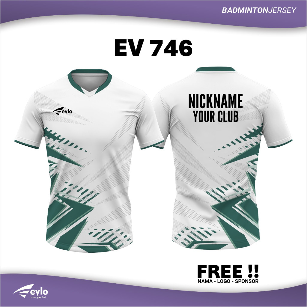 Baju badminton evlo EV 746 PUTIH-HIJAU custom kaos olahraga jersey printing