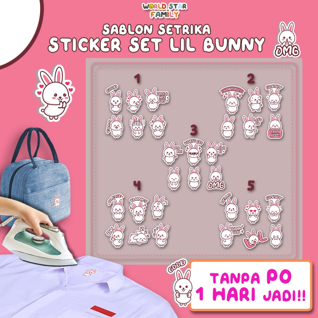 

WSF Stiker Kain LITTLE BUNNY Stiker DIY Souvenir Ulang Tahun Sablon setrika Stiker label STIKER LABEL BAJU MURAH Sablon DTF stiker kelinci lucu