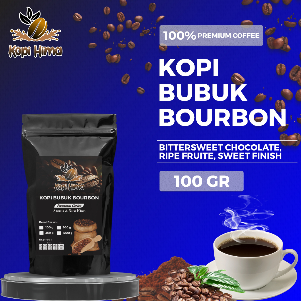 

kopi.hima - bubuk kopi baurbon berat 100 gram premium gilingan halus roasting medium dan dark