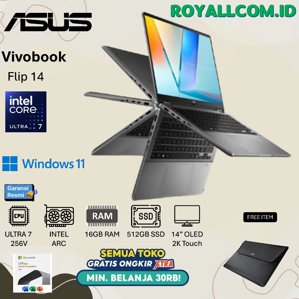 ASUS VIVOBOOK 14 FLIP OLED TP3407SA ULTRA 7 256V 16GB 512GB W11+OHS