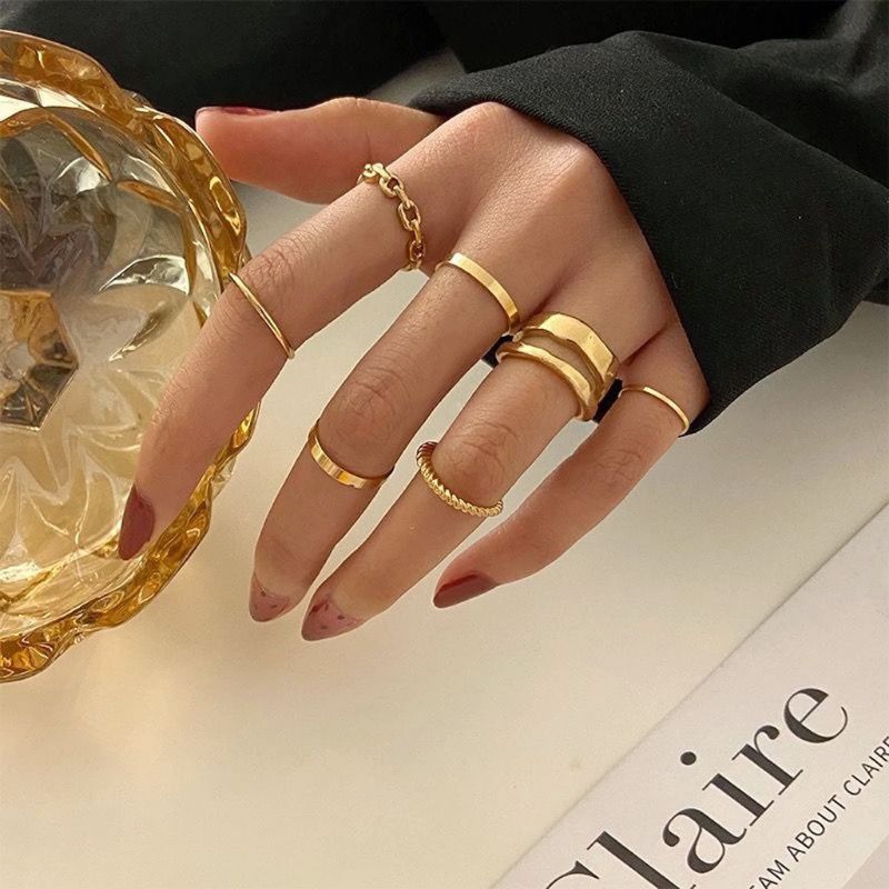 Cincin 7 Pcs Cincin Set Silver Gold Set 7 Pcs