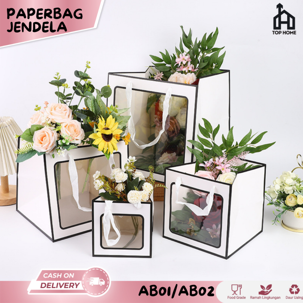 

Paperbag Jendela Mika Kertas Ivory Goodiebag Window Mika Hampers Gift Kado Ulang Tahun/Tas Mika