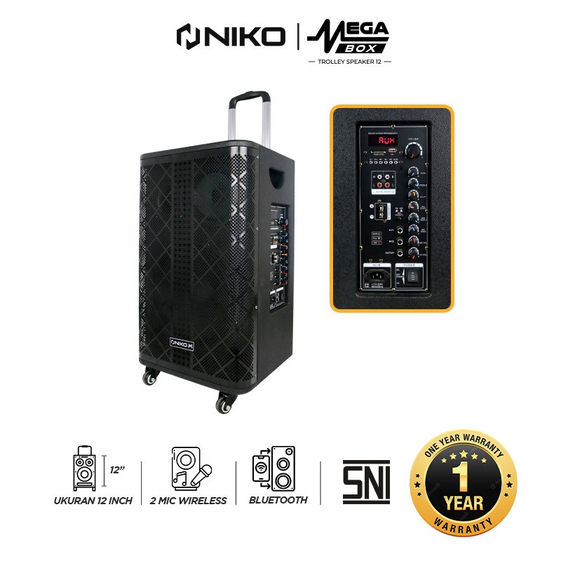 Niko Speaker Bluetooth Mega Box 12 & 15 Inch Free 2 Mic / Speaker Bluetooth Besar