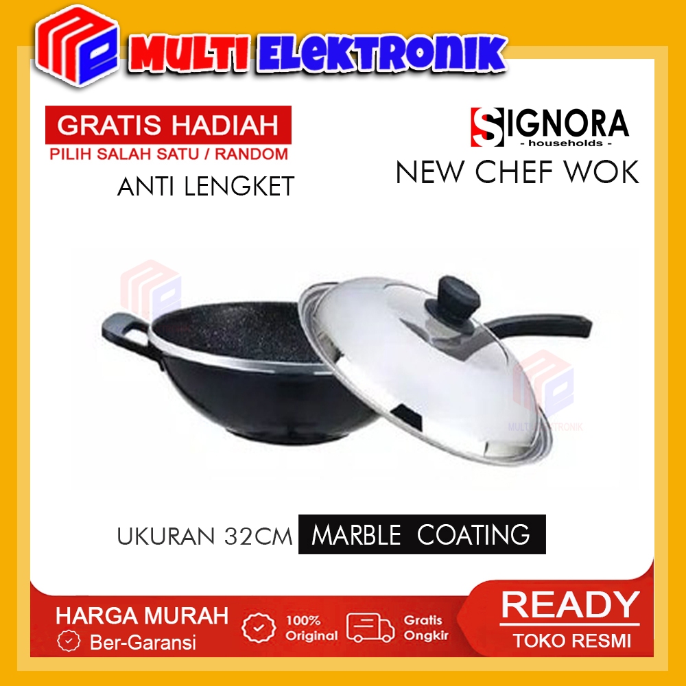 Signora New Chef Wok 32 cm - Panci Wok 32 cm Anti Lengket Free Hadiah