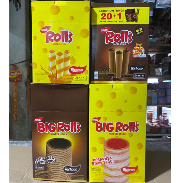 

NABATI BIG ROLLS WAFER STICK COKLAT/KEJU 12gr / 6gr