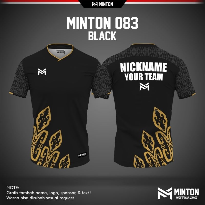 [ ANAK & DEWASA ] MINTON 083 BLACK BAJU MINTON KAOS BADMINTON VOLLY GOWES IMPORT PINGPONG JERSEY ORI