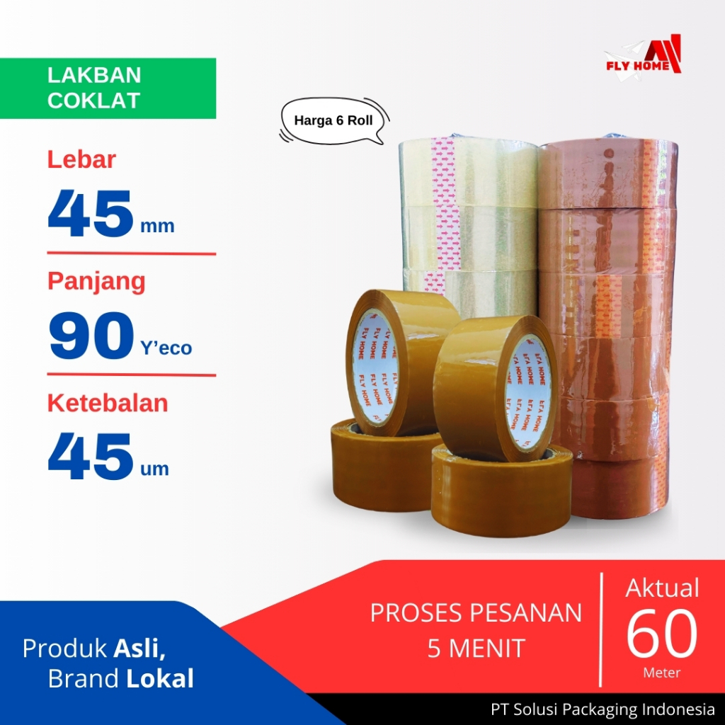 

FLYHOME Lakban coklat 90 yard 45mm x 90yard 2inchi 1slop - 6roll ECO