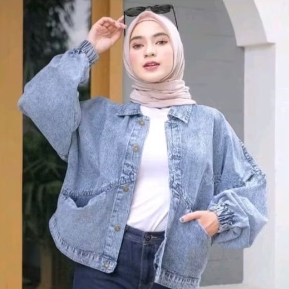 JAKET VINTAGE OVERSIZE JAKET DENIM VINTAGE JAKET JEANS WANITA LENGAN KARET BALON VINTAGE