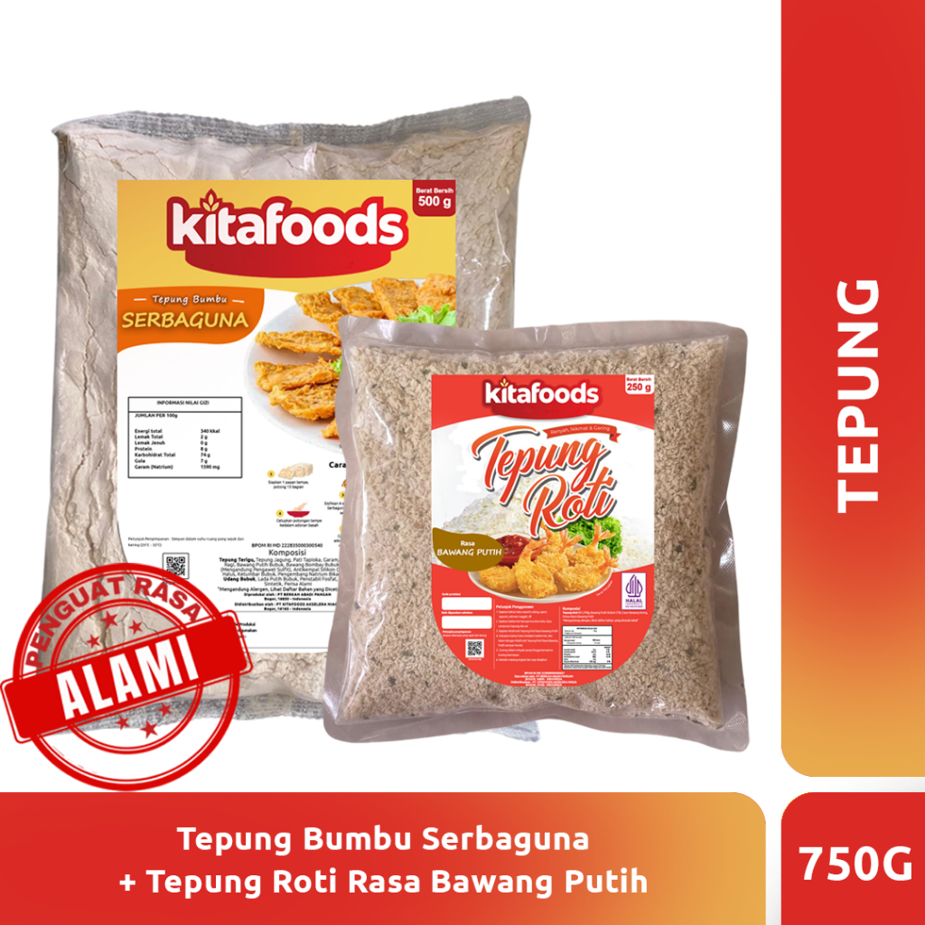 

Kitafoods Paket F ( Tepung serbaguna 500gr + TR Bawang Putih 250gr) Tanpa Penguat Rasa