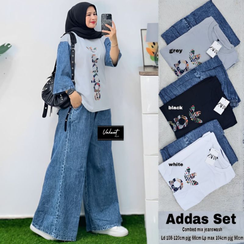 SETELAN CELANA WANITA JEANS WASH// ADDAS SET ORI VALENT
