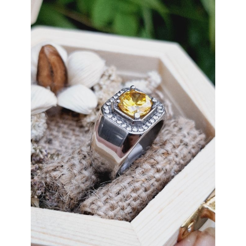Cincin Batu Permata Yellow Topaz | Ring Premium