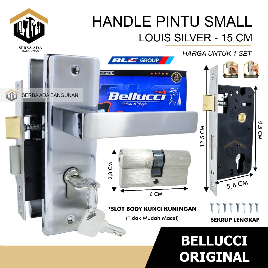 SAB Kunci Pintu small kecil asli Bellucci Louis Silver Handle 15 cm Bellucci Handle Stainless /Kunci