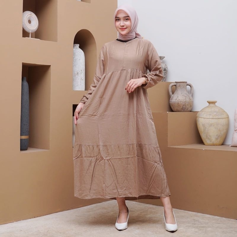 Gamis Midi Polos Bahan Rayon Import Busui Frendly/Dress Midi polos Model Terbaru Simple Kekinian