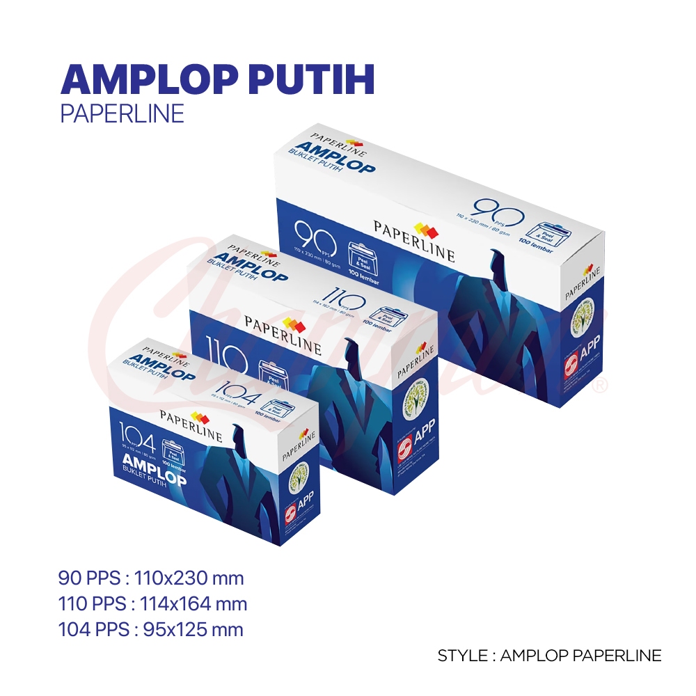 

Paperline Amplop Putih Polos/Envelope Paperline 90/110/104 PPS White 1Box (Isi 100 lmbr)