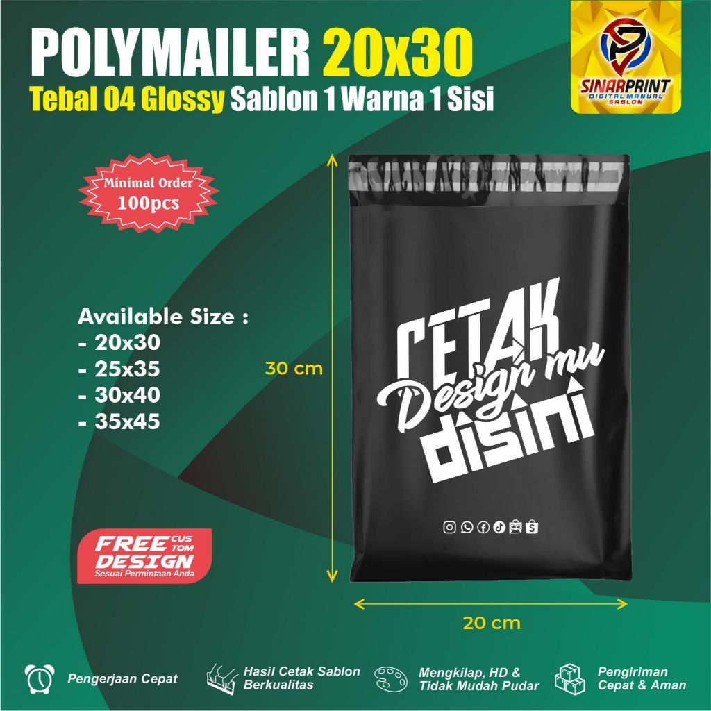Sablon Plastik POLYMAILER 20x30 Plastik Kemasan Plastik Packing Plastik Packaging OLSHOP