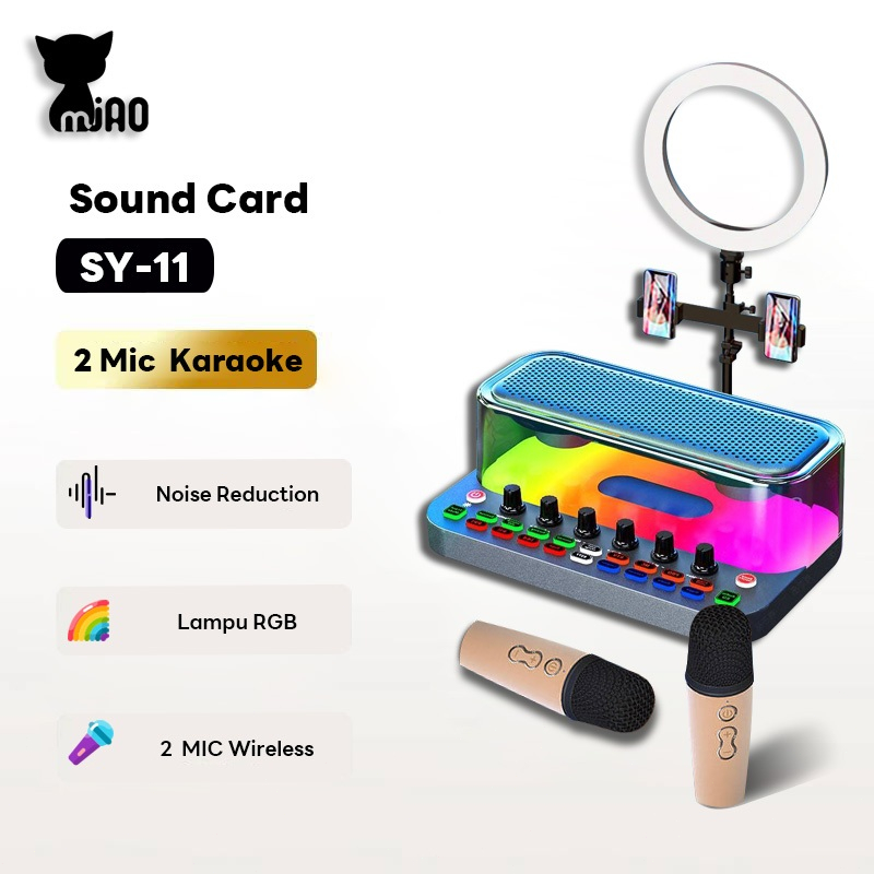 SOUNDCARD SPEAKER Bluetooth all-in-one Live Soundcard bluetooth speaker Two Wireless Microphone deng