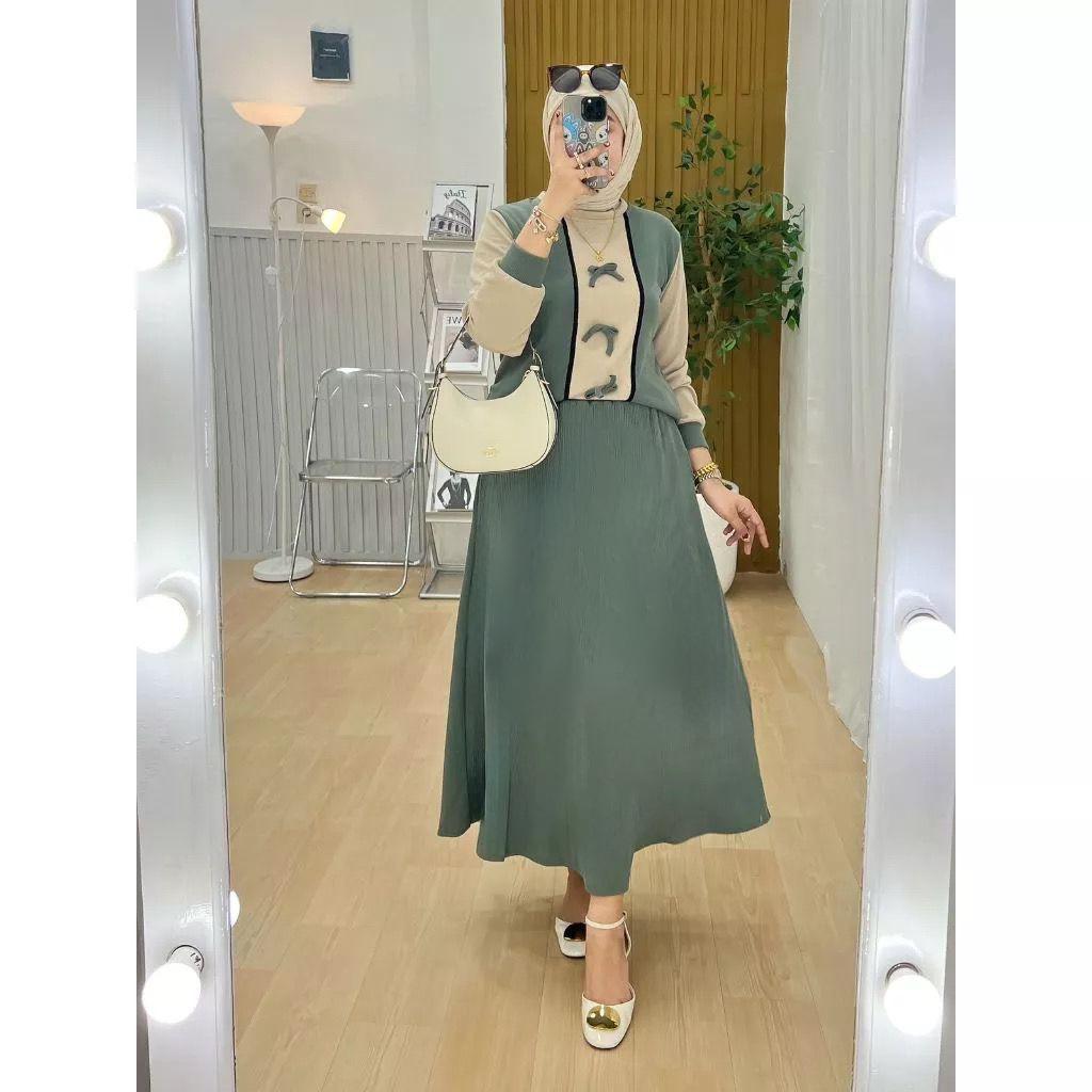 DACIKA ONE SET ROK PITA CRINKLE AIRFLOW LD 110 // SETELAN ROK // ONE SET POLOS KOMBINASI OOTD KEKINI