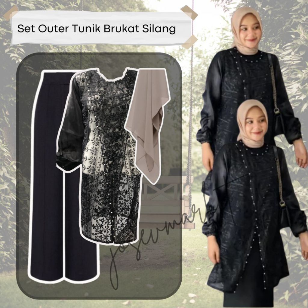 Setelan Wanita Outer Tunik Brokat+Kulot+Bella Hijab Style Ootd Hijab Wanita Kondangan,lebaran,wisuda