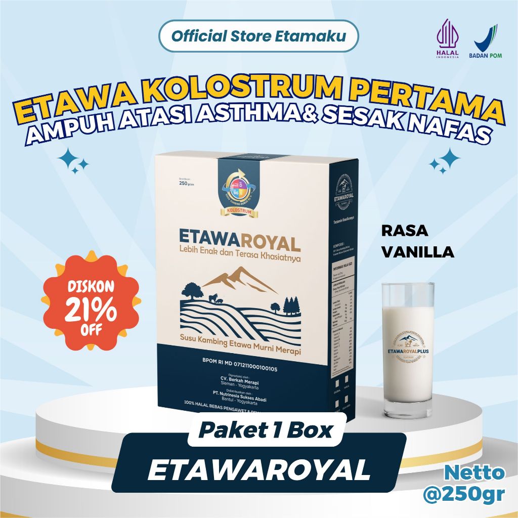 

Etawaroyal Rasa Vanilla– Susu Kambing Etawa Tingkatkan Kepadatan & Kesehatan Tulang Sendi Susu Anti Asam Urat Rematik Reumatik Nyeri Sendi 250gr