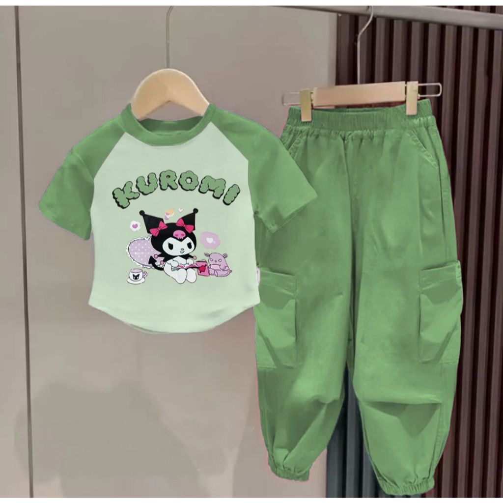 Setelan Anak perempuan atasan kaos & Celana panjang cargo Bermotif Lucu Usia 1-5 Tahun - Parsel - Ka