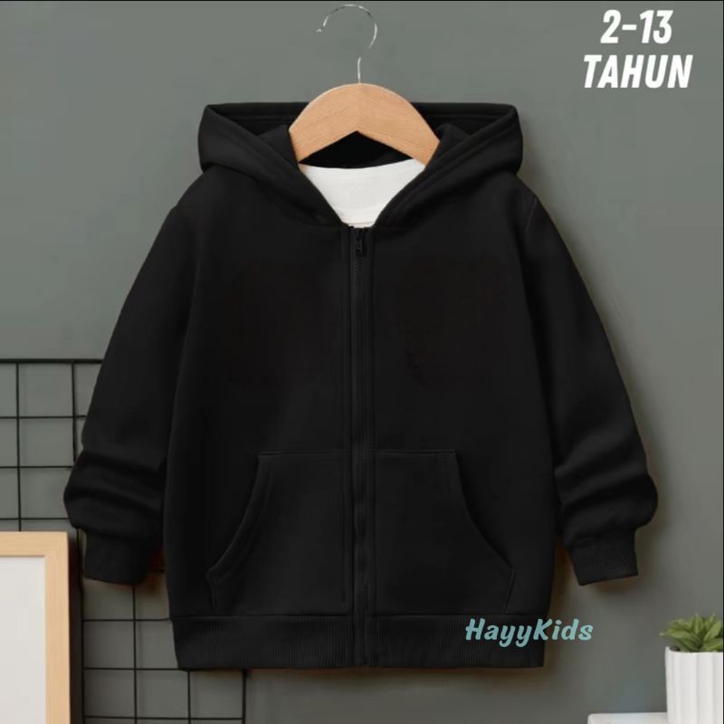 Sweater Hoodie Zipper Polos Anak laki laki perempuan Usia 2-14 Tahun