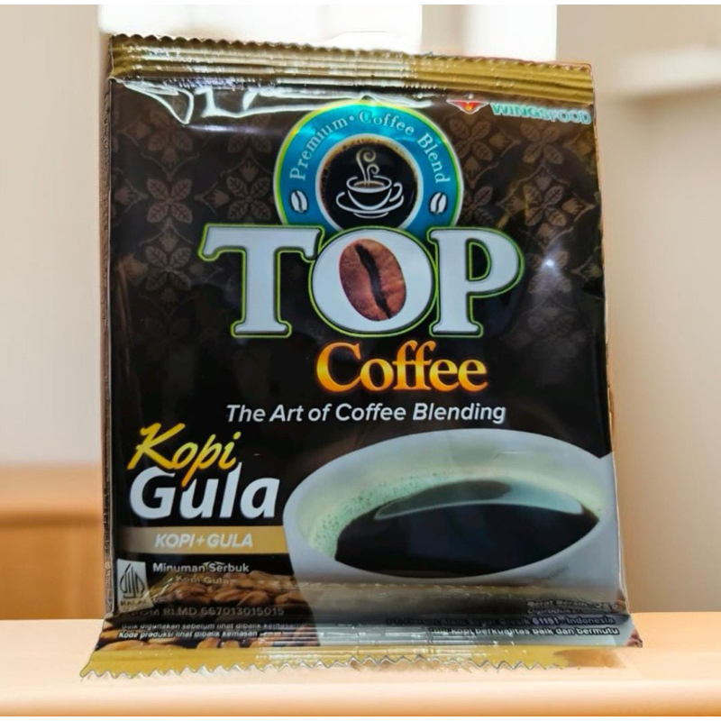 

Top coffee kopi + gula / Kopi Hitam Gula (1 Renceng 12) Kemasan Terbaru