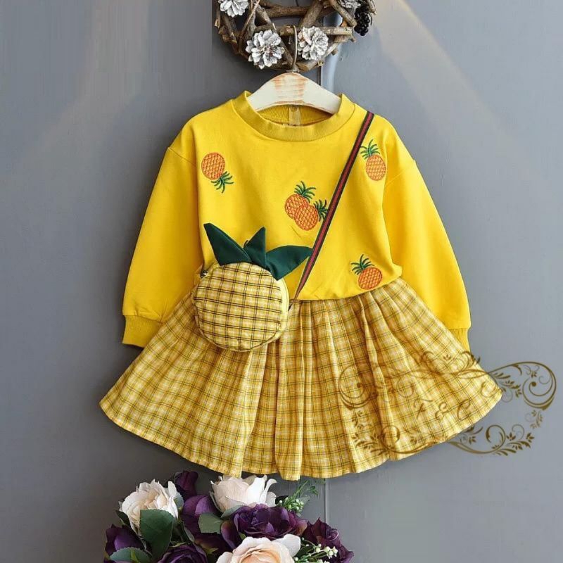 set pakaian anak perempuan baju nanas rok