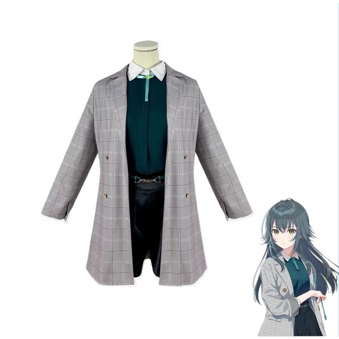 Anime Game Gakuen THE IDOLM@STER Temari Tsukimura Cosplay Costume Wig Lattice Coat Uniform Skirt Wom