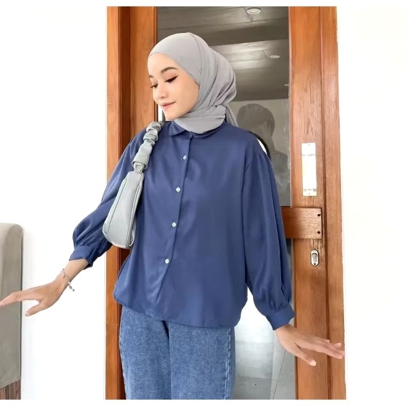 Elze Blouse Shakila - Kemeja Wanita Lengan Balon Terbaru - Atasan Wanita Bahan Sakila Polos