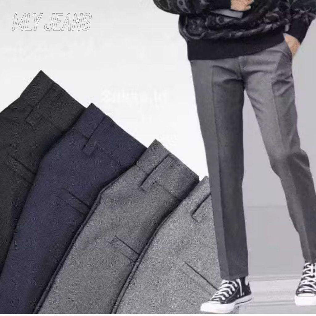 CELANA BAHAN | KERJA | FORMAL | KANTOR | PANJANG | HITAM | DASAR PRIA SLIMFIT COD,,03