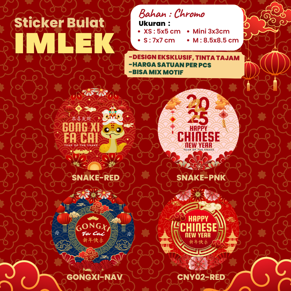 

Sticker Label Imlek 2025 Stiker Shio Ular Bulat untuk Toples Hampers Snake Chinese New Year Hapunni