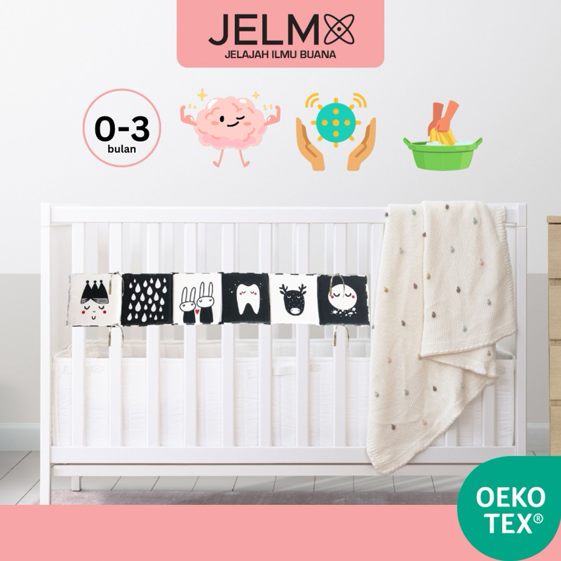 JELMA High Contrast Baby Sensory Soft Book 아기 흑백 초점책 신생아