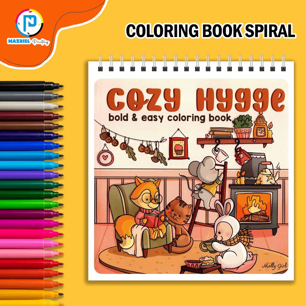 Cozy Hygge Coloring Book Buku Mewarnai spiral