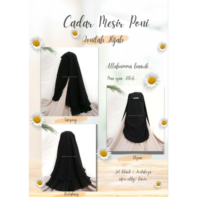 Cadar / Niqob Mesir Poni Full Silky Tanpa Jahitan bawah mata  by Qonitah Hijab