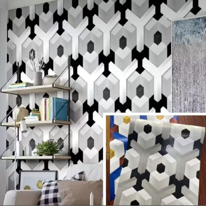 Wallpaper Sticker Dinding Diamond 3D Hitam Minimalist Berbahan PVC Anti Air Dan Minyak Ramah Lingkun